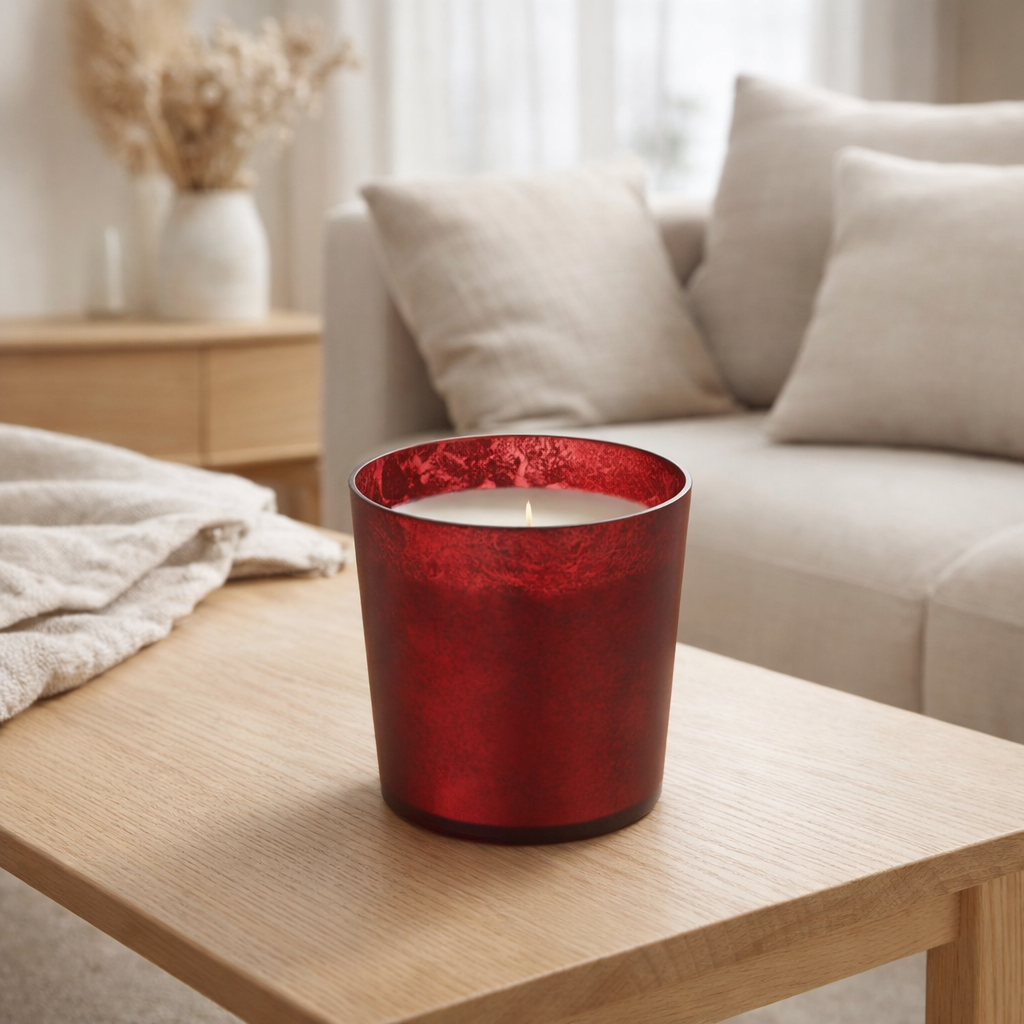 Bougie parfumée J-Line M-Chic - Oud & Amber - verre - rouge - moyen - 80U en situation