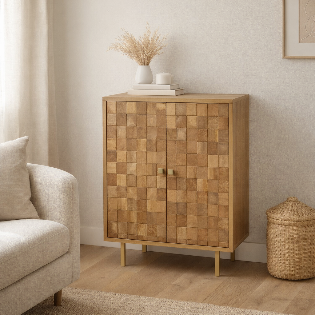 J-Line Armoire Nino Métal/Bois de Manguier Naturel/Or en situation