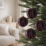 Boule de Noël J-Line - verre/velours - violet/or - 4 pièces en situation