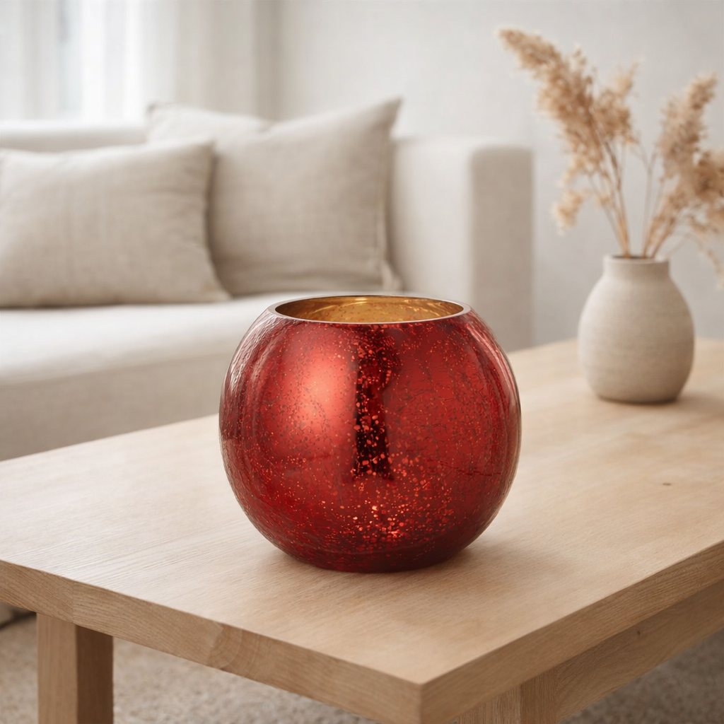 J-Line lanterne Ball Pearl Effect - bougeoir - verre - rouge - grand en situation