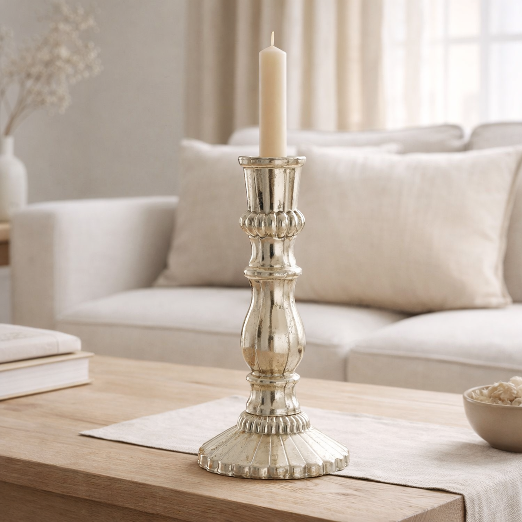 Bougeoir J-Line Oriental - verre - argent - grand en situation