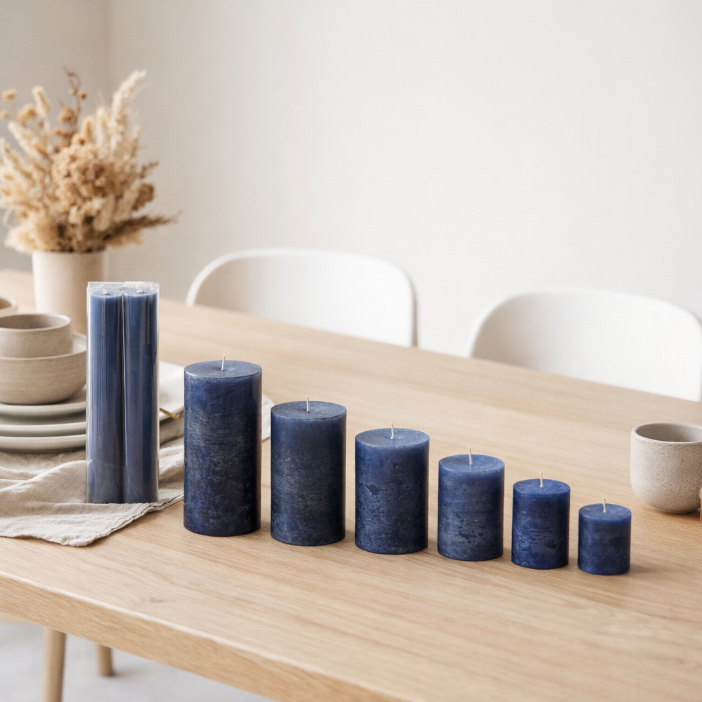 Bougie de table J-Line - bleu foncé - 13U - boîte de 6 en situation
