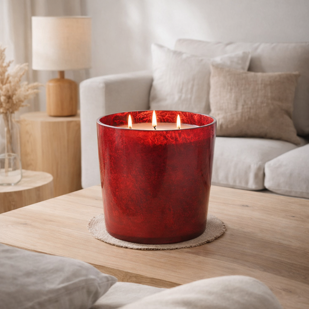 Bougie parfumée J-Line M-Chic - Oud & Amber - verre - rouge - grande - 140U en situation