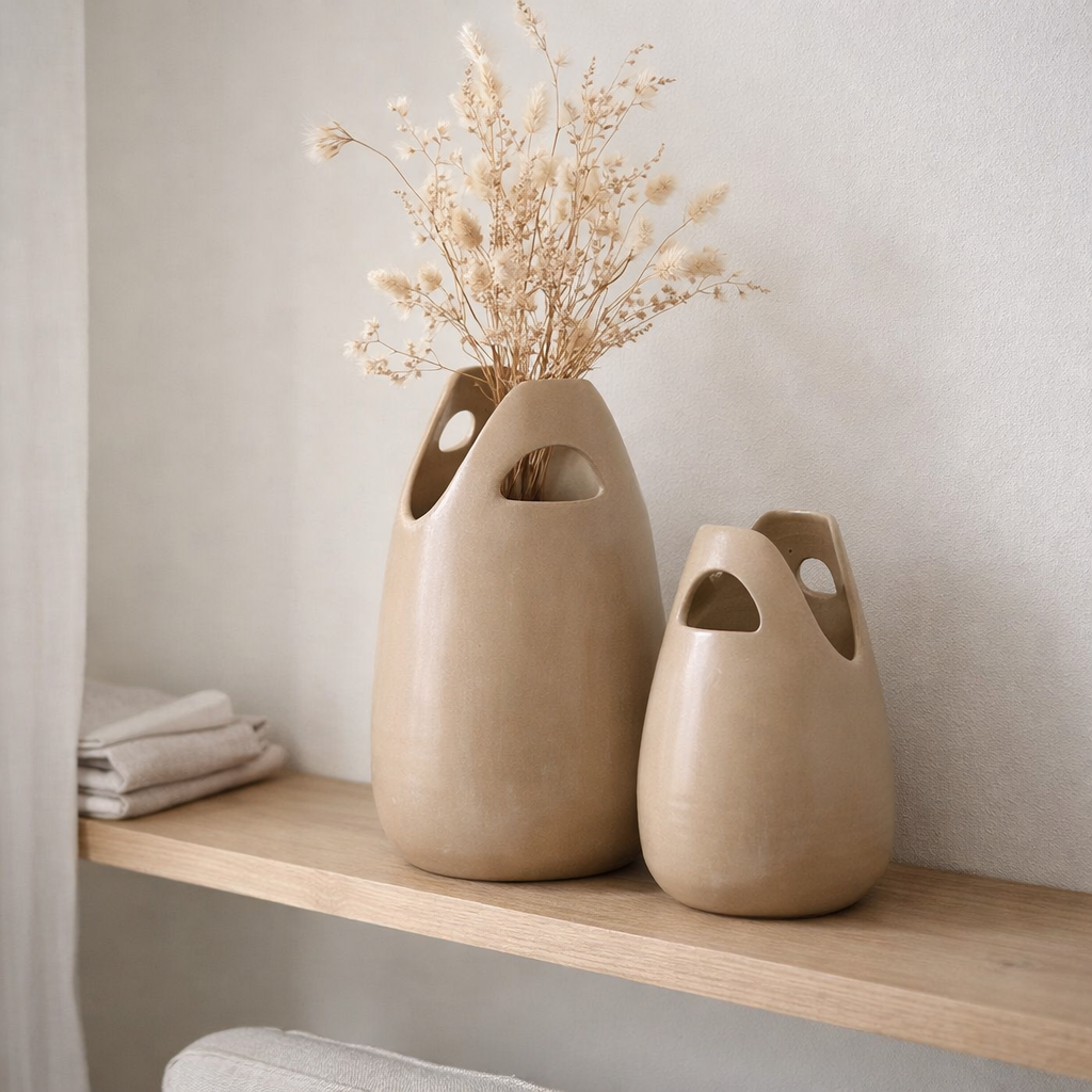 Poignée de vase J-Line - céramique - beige - grande en situation