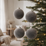 Boule de Noël J-Line - velours/verre - gris - moyen - boîte de 4 en situation