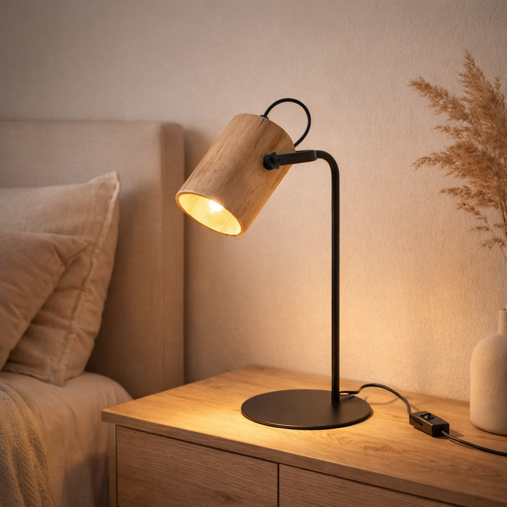 La lampe de table J -line Silas se débarrasser de - Wood - Natural en situation