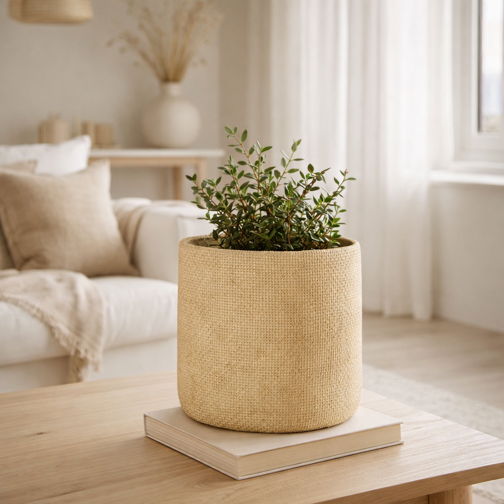 J-Line Bloempot Sunny - Cement - Beige - Large - Ø 26 cm en situation