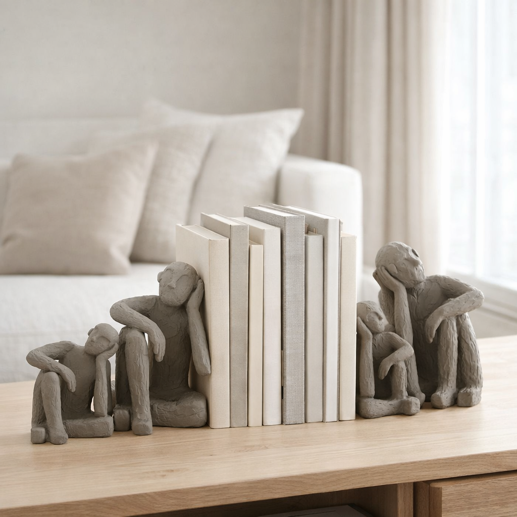 J -Line Bookend SIST - Cement - Gray - Grand - 2 pièces en situation