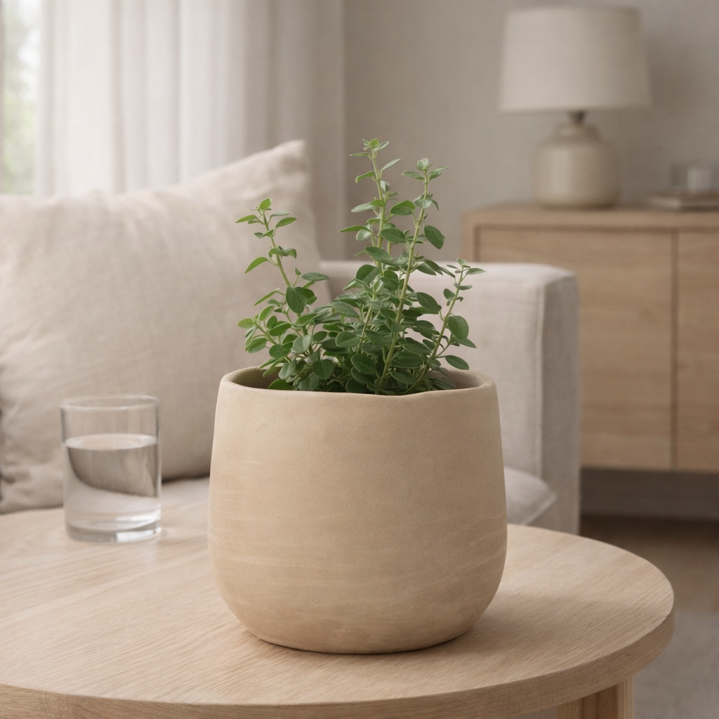 Pot de fleur J-Line Plain - céramique - beige - moyen - Ø 18 cm en situation