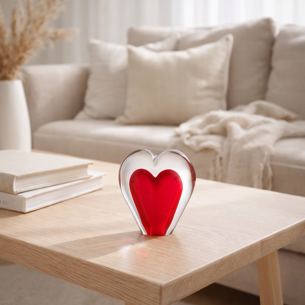 J -line Presse Paper Heart Standing - Verre - Rouge en situation