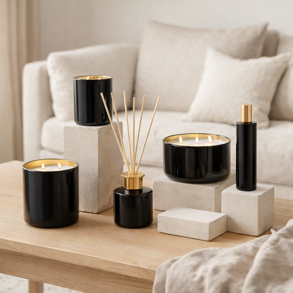 Bougie parfumée J-Line Excellent - Sapin de Sibérie - verre - noir - moyen - 80U en situation