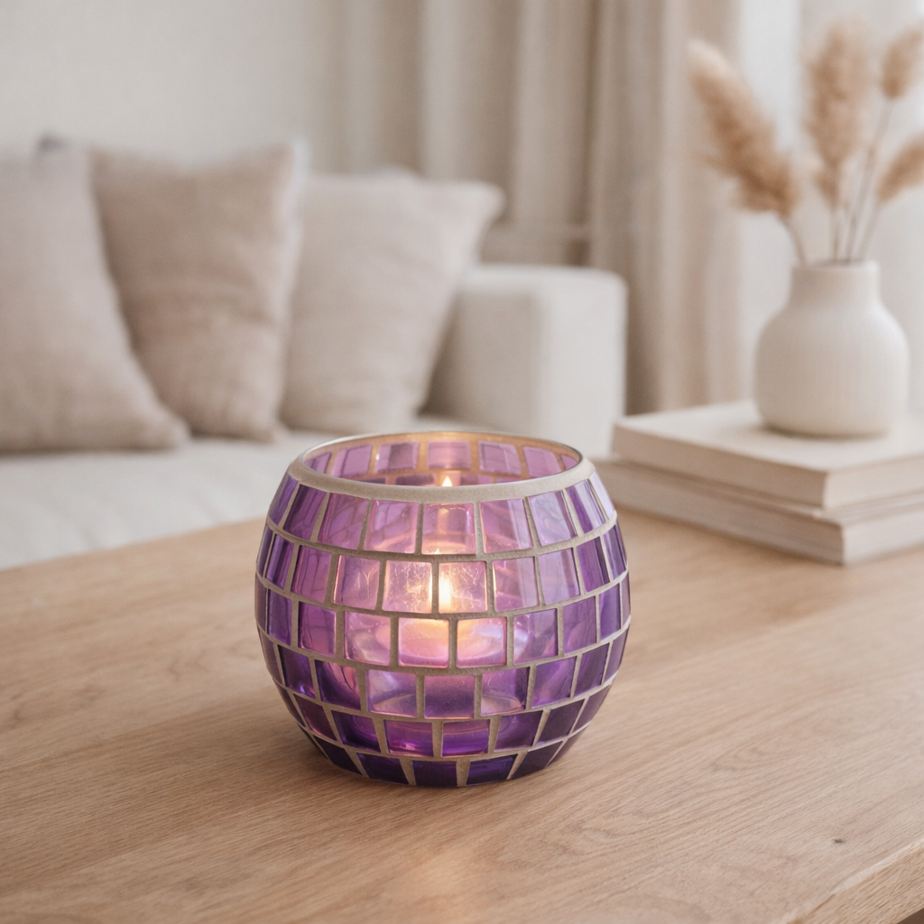 Lanterne J-Line Mosaic Round - verre - violet - petite en situation