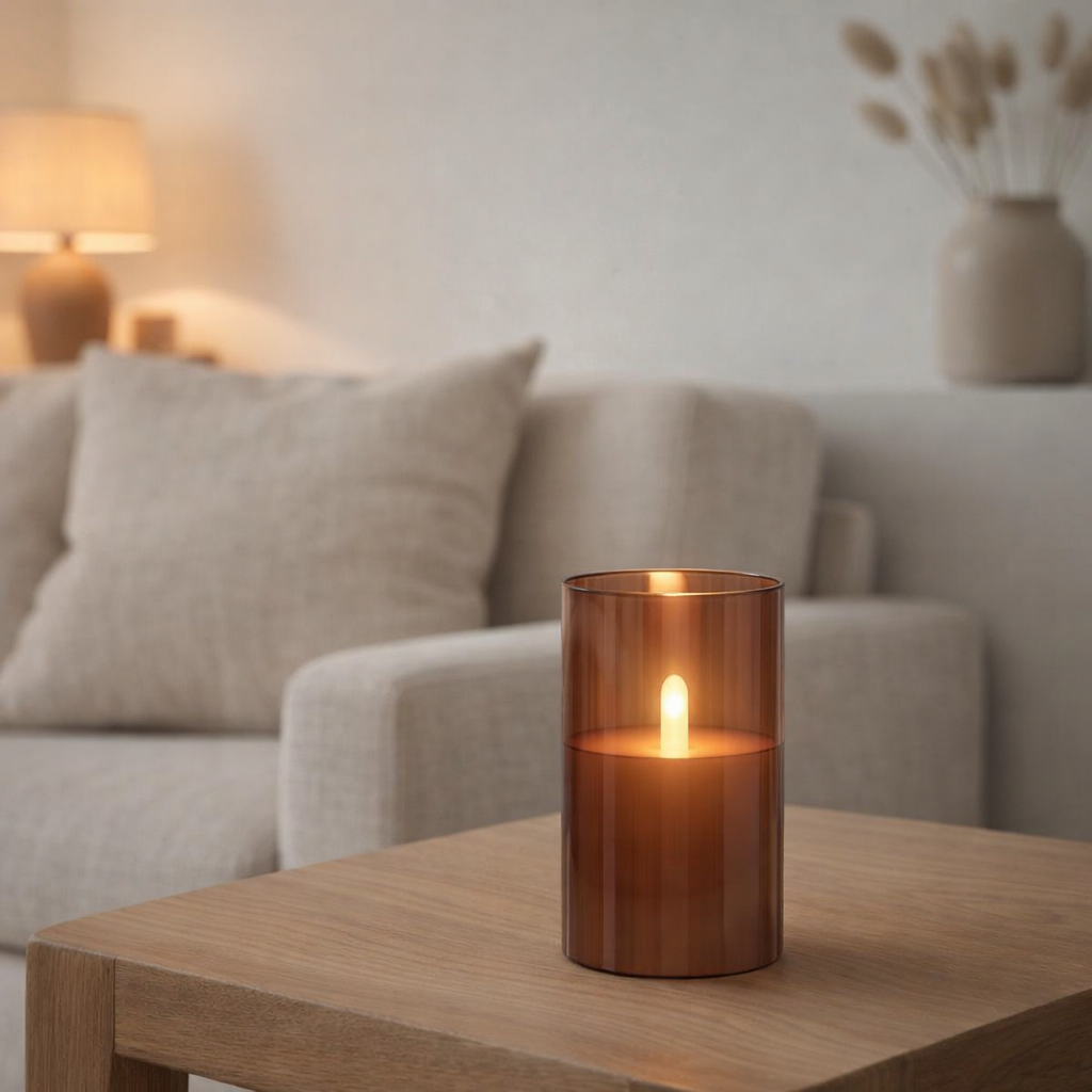 Lampe LED J-Line Shiny - verre - marron - petite - lumières LED en situation