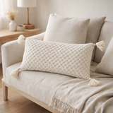 Coussin J-Line Crochet Pompon - polyester/acrylique - blanc en situation