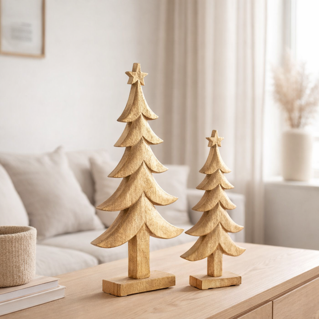 J-Line décoration sapin de Noël - bois - doré - grand en situation