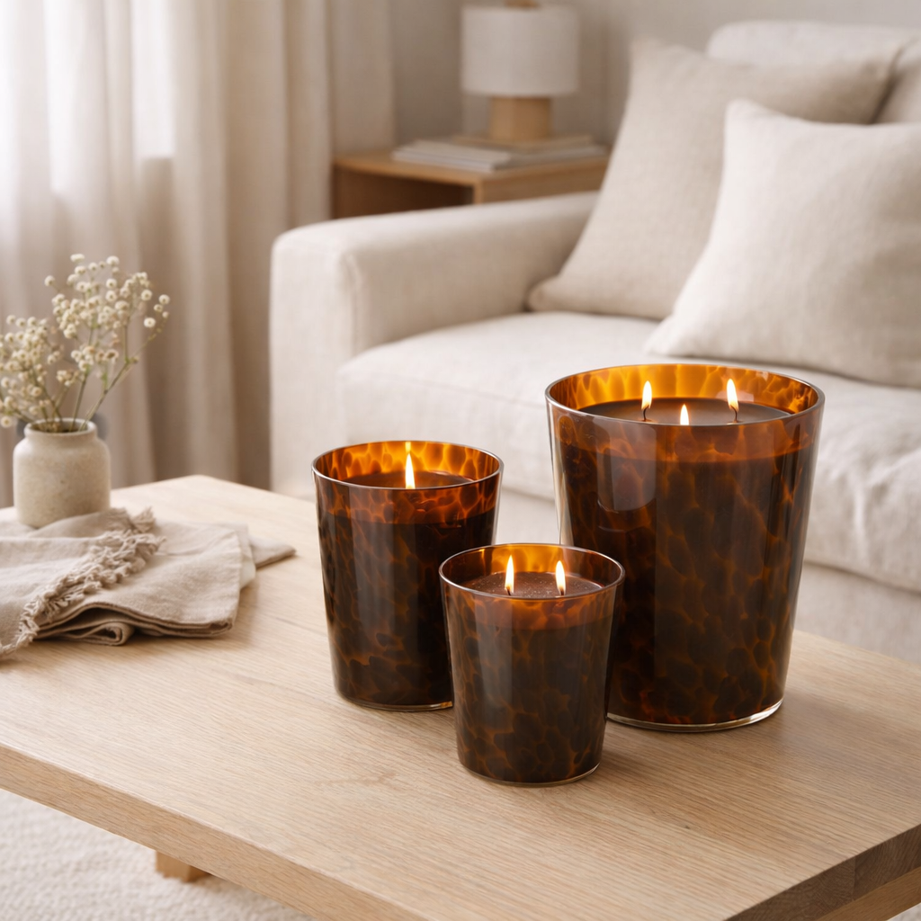 Bougie parfumée J-Line Noa - Bois de santal - verre marron - grande - 95U en situation
