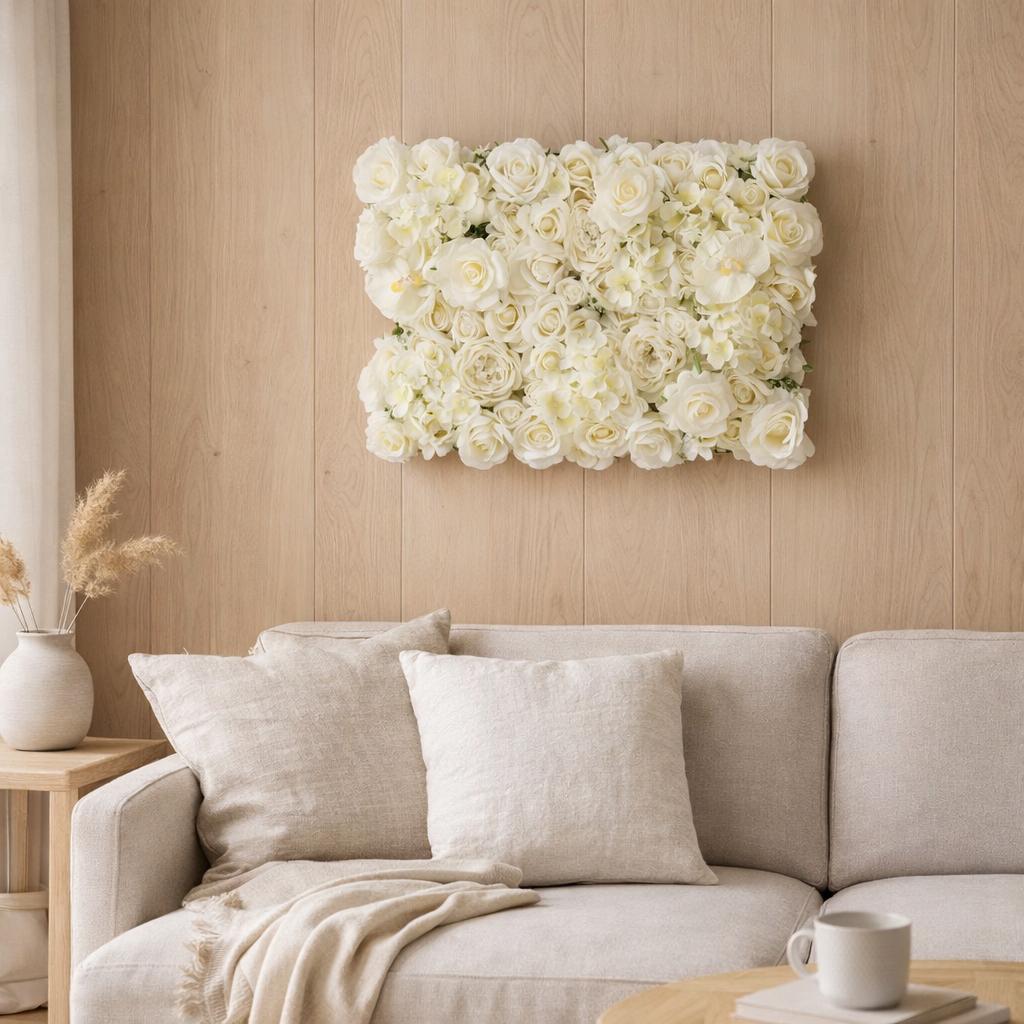 J-Line Panneau Flower Mix Plastique Blanc en situation