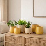 J -line Flowerpot Flower - Ceramics - Oker - Medium - Ø 14 cm en situation