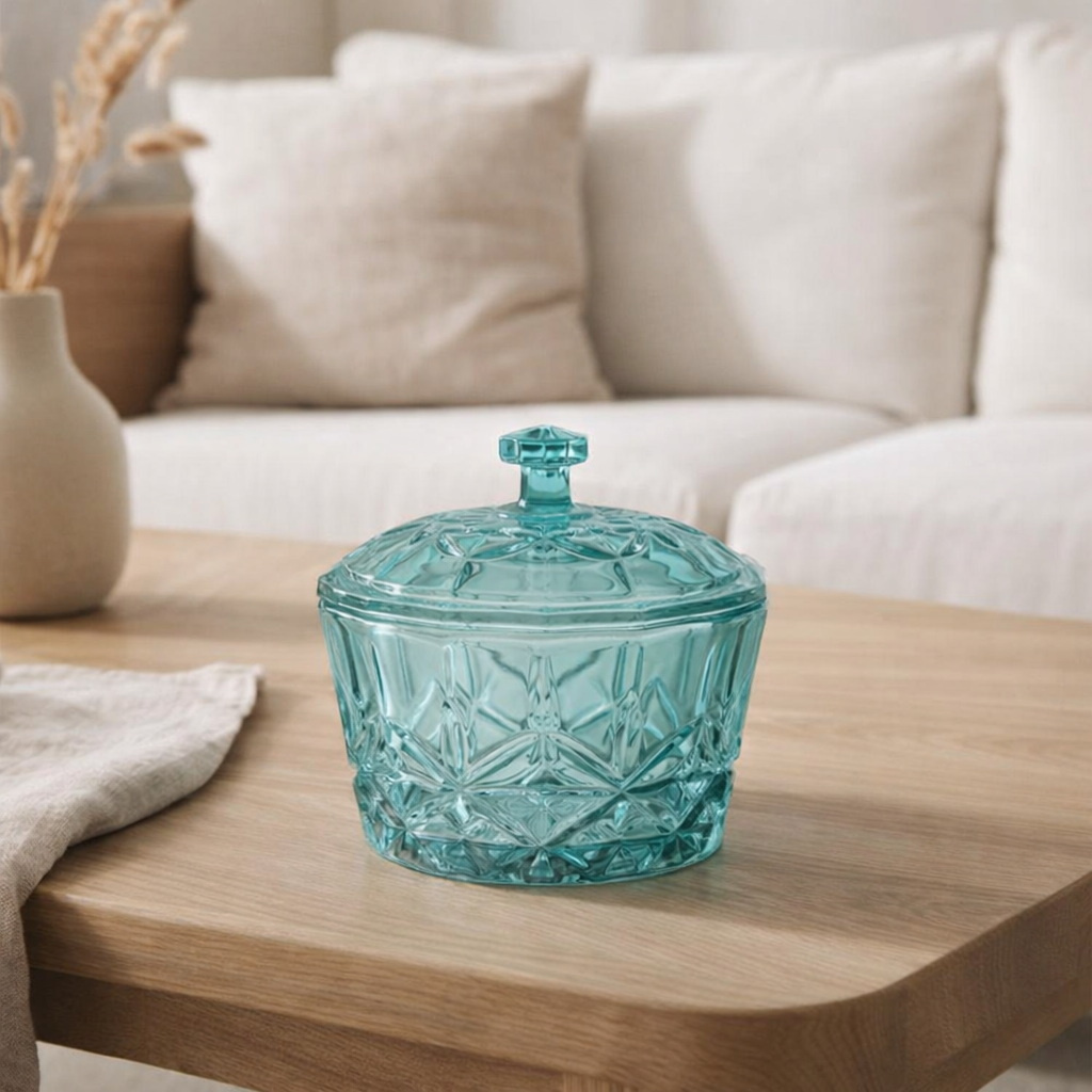 J-Line Jar Mali Verre Taillé Bleu Azur en situation