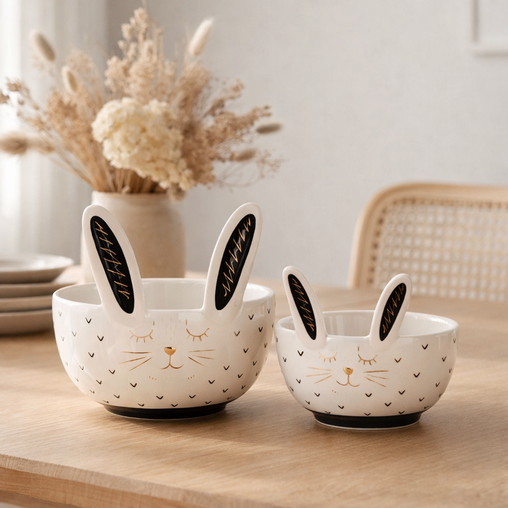 J-Line bol Lapin - céramique - blanc - petit en situation