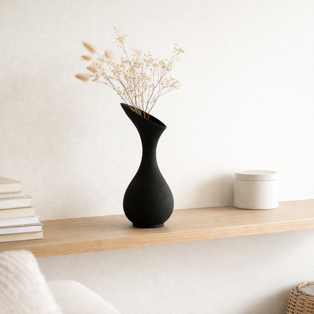J -line vase olivia rugueuse - aluminium - noir - petit - 45 cm de haut en situation