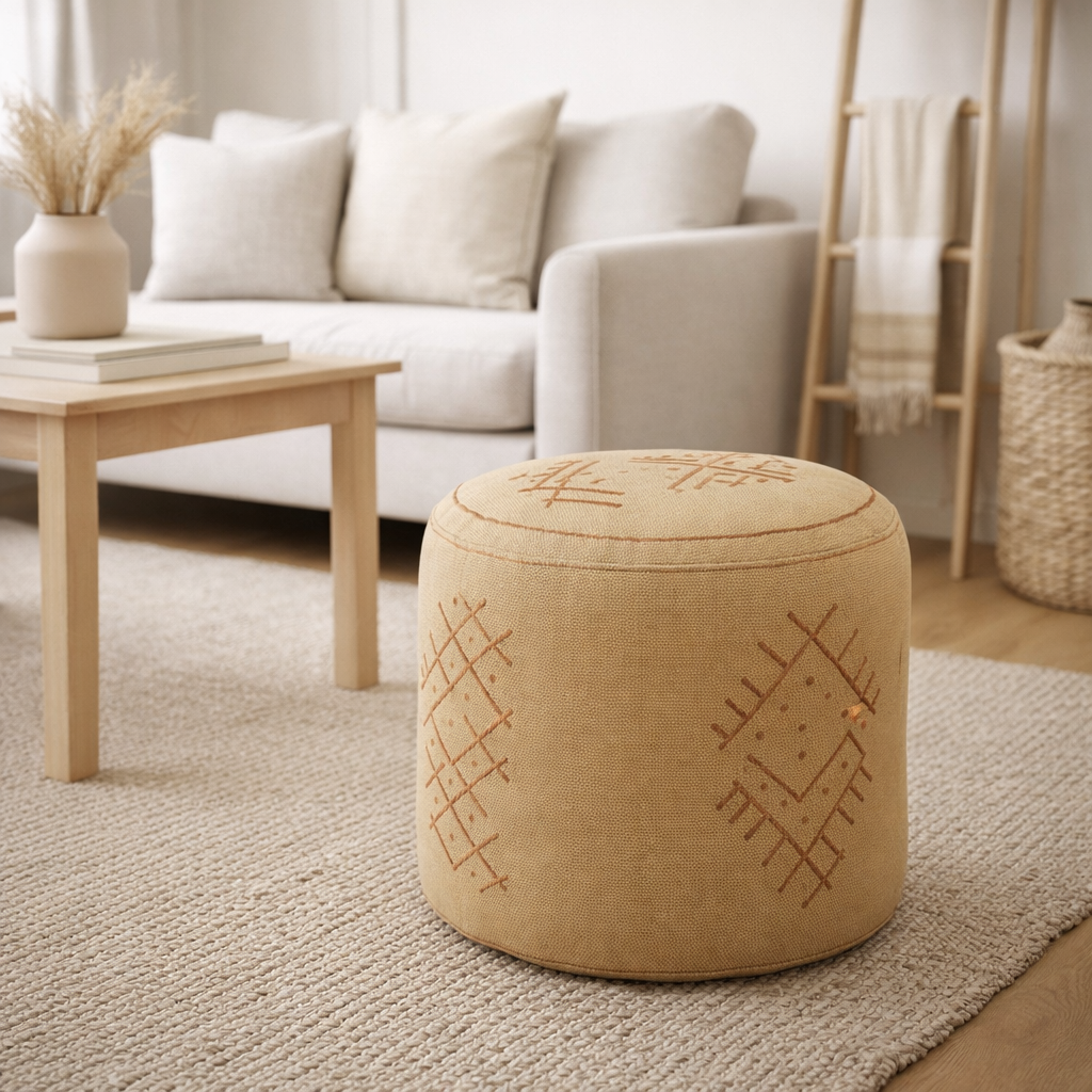 Pouf J-Line Cylindre Motifs Ethniques - coton - sable en situation