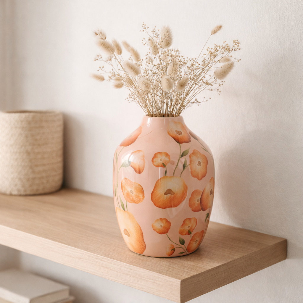 Fleur de vase J -line - Céramique - Saumon / Orange - 21 cm de haut en situation