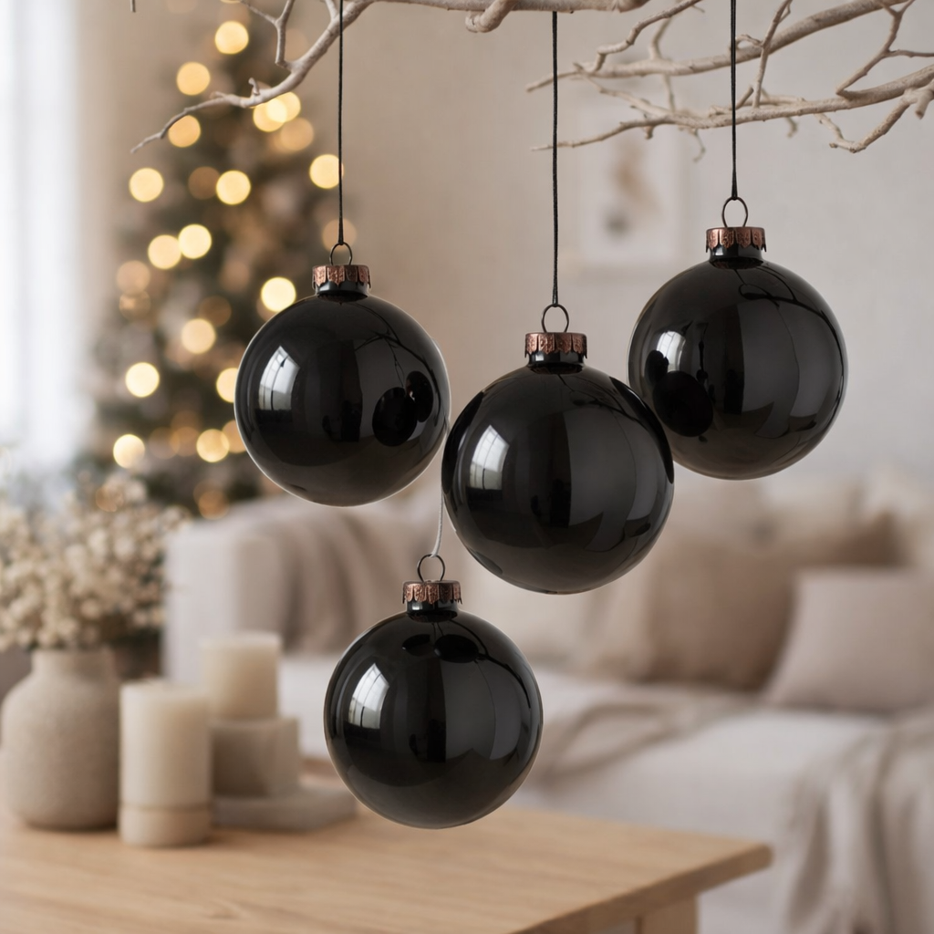 Boule de Noël J-Line Uni - verre - noir - moyen - boîte de 4 en situation