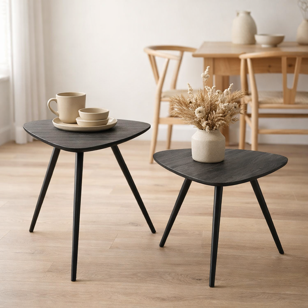 Table J-Line Triangle - bois - noir - lot de 2 en situation
