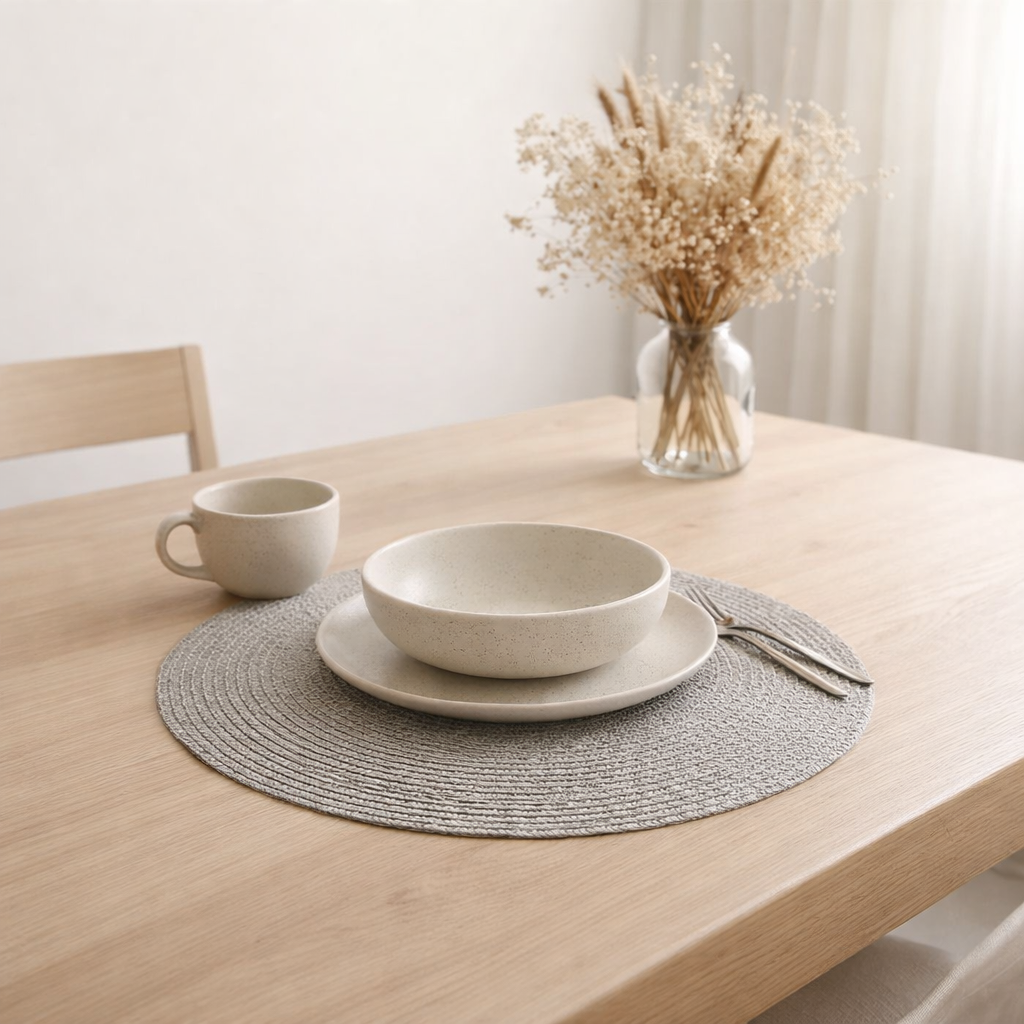 J-Line Set de table rond tressé - plastique - gris en situation