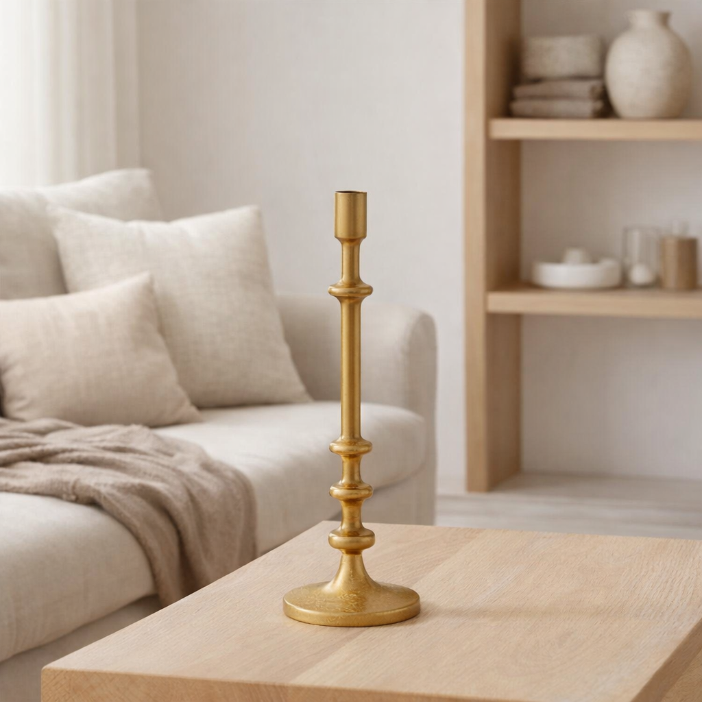 Bougeoir J-Line Classic - aluminium - ocre - grand en situation