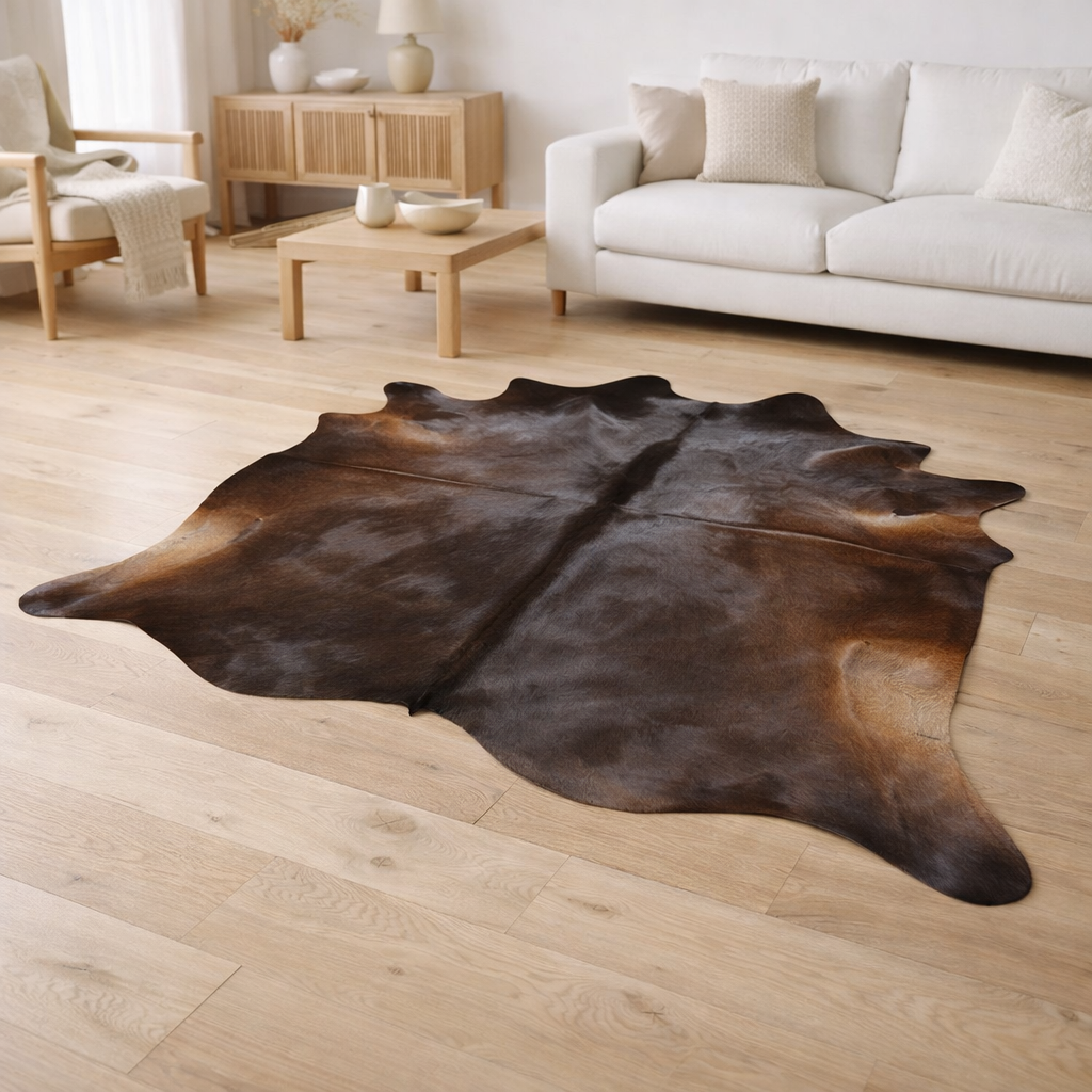 Tapis J-Line Cuir de vache - cuir - marron foncé en situation