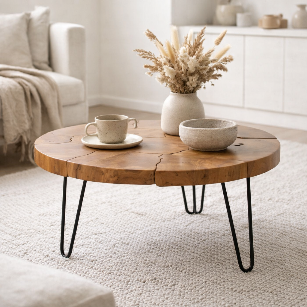 Table basse J-Line Samuel Round Tek Brown en situation