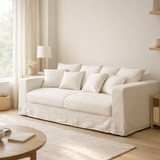 Housse J-Line pour canapé + 5 coussins canapé Monaco - lin - blanc en situation