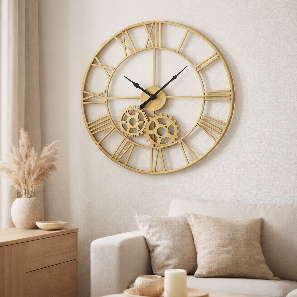 J -line Klock Round Figures Romanes Roues de cisaillement - Metal - Gold - Ø 80 cm en situation