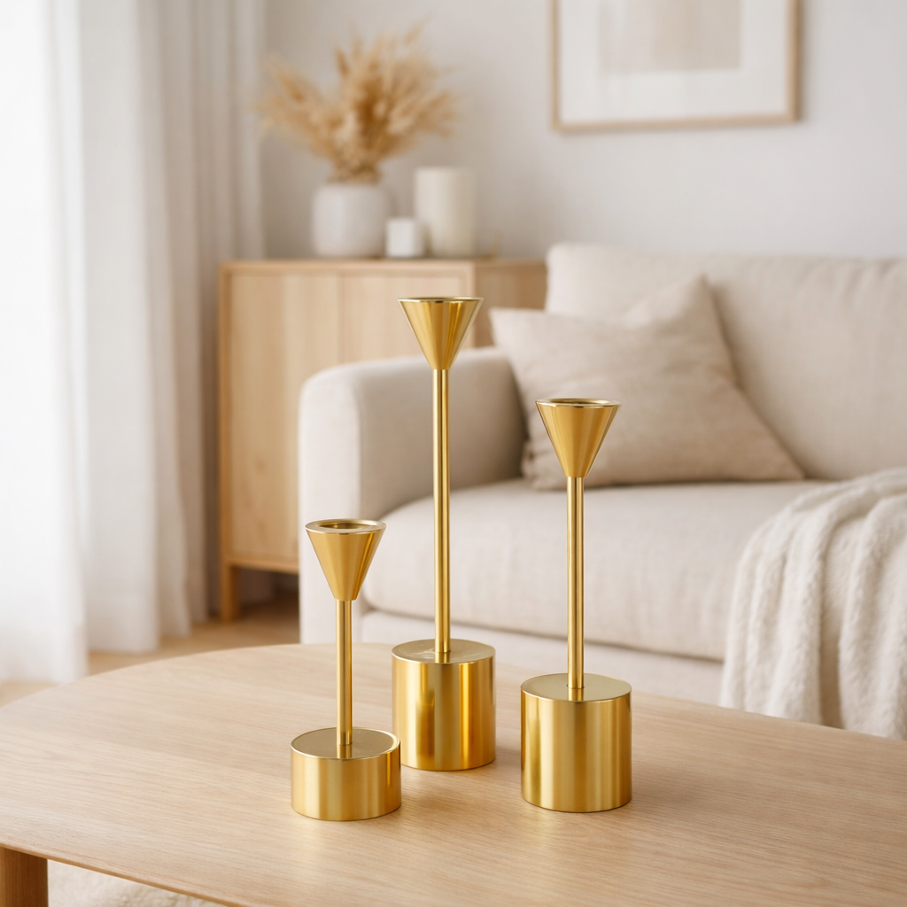 J -Liline Candlestick Emma - Aluminium - Gold - 3 pièces en situation