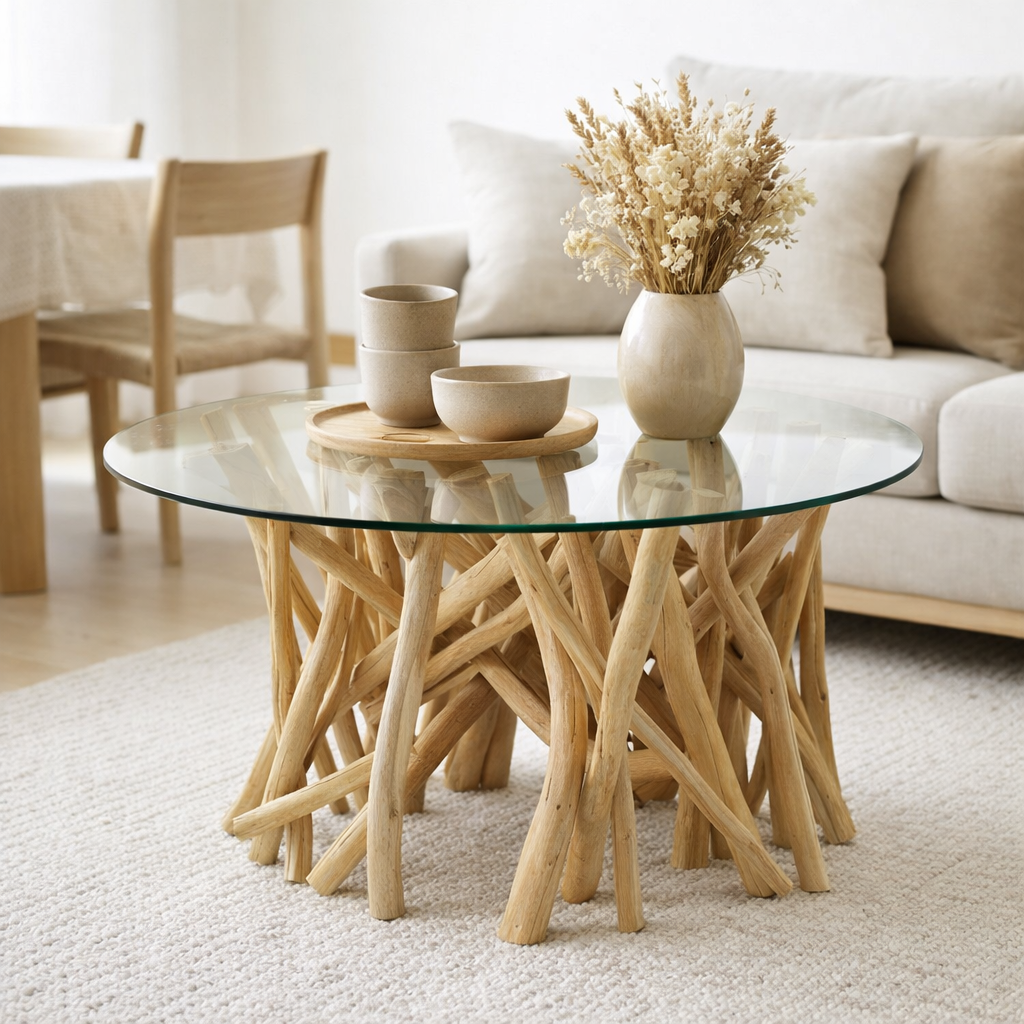 J-Line Table Branches en bois de teck Naturel / Verre en situation