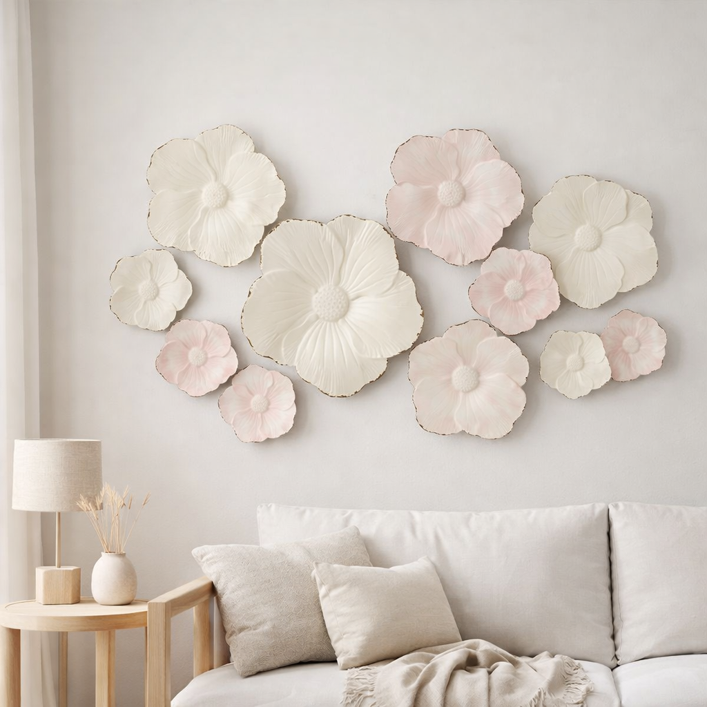 J-Line décoration murale Fleurs - métal - rose/blanc en situation
