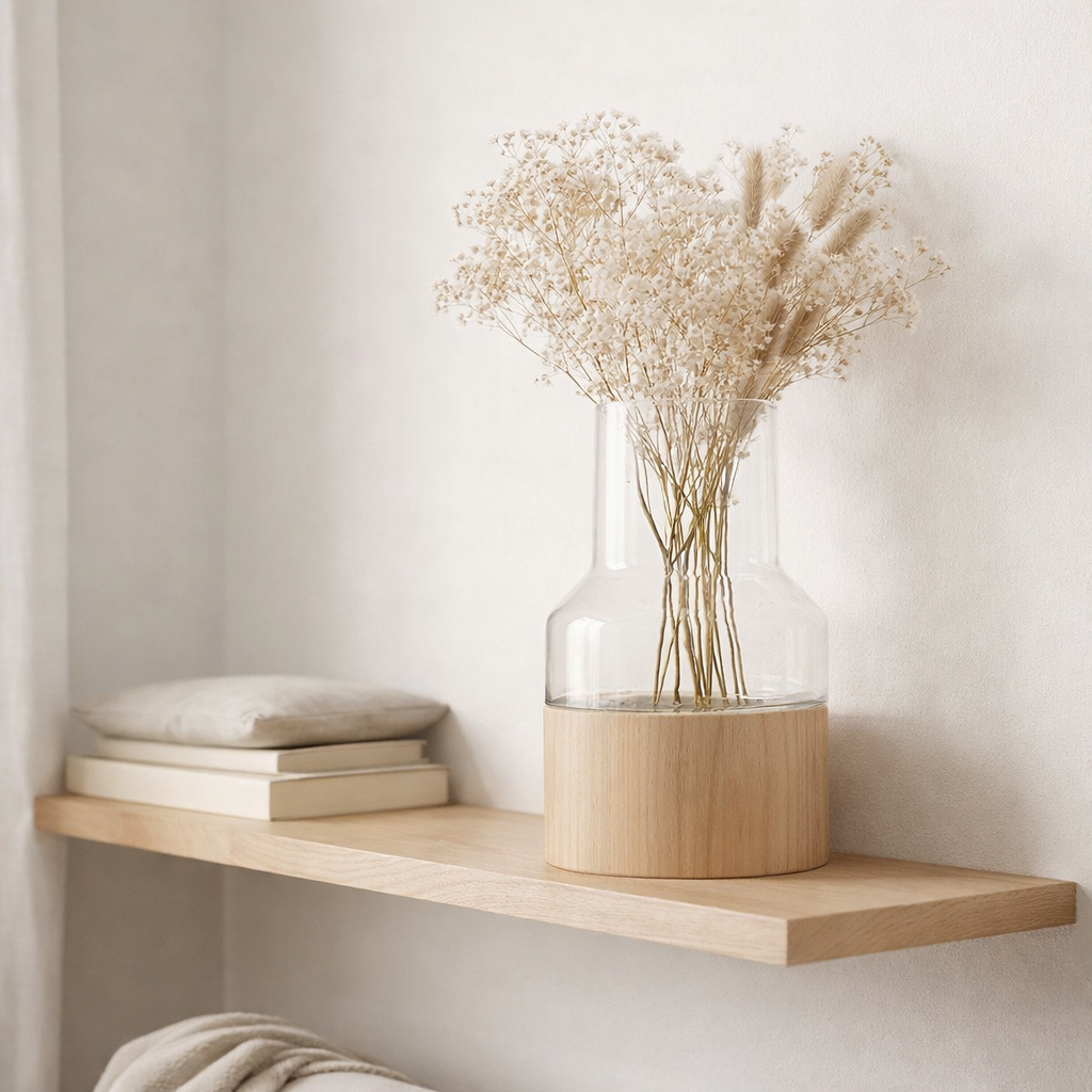 J -line Vase Round High - Wood / Glass - Brun clair - Grand - 30,5 cm de haut en situation