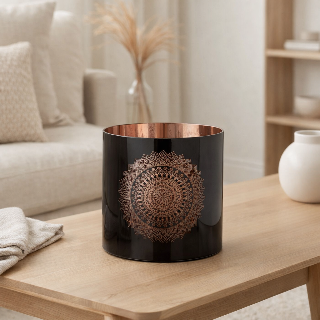 Lanterne J-Line Boho - verre - noir/cuivre - grande en situation