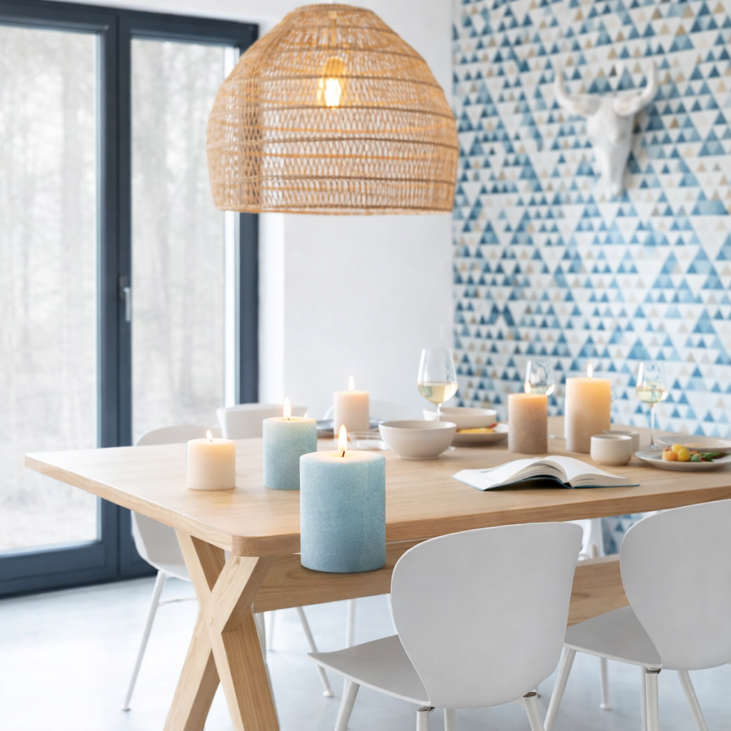 Bougie cylindrique J-Line - aqua - moyenne - 39U en situation