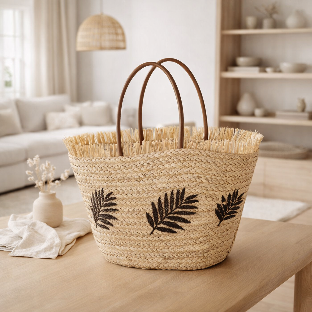 J-Line Sac de Plage Feuille Jute Naturel/Marron Foncé en situation