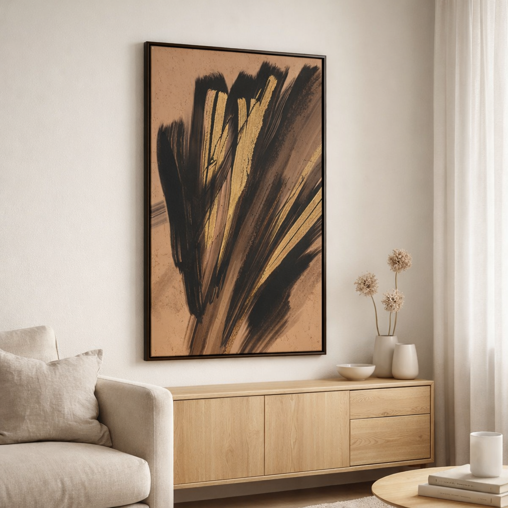 J-Line Kader Afrikaanse Vrouw Strepen Hout/Canvas Bruin/Zwart en situation