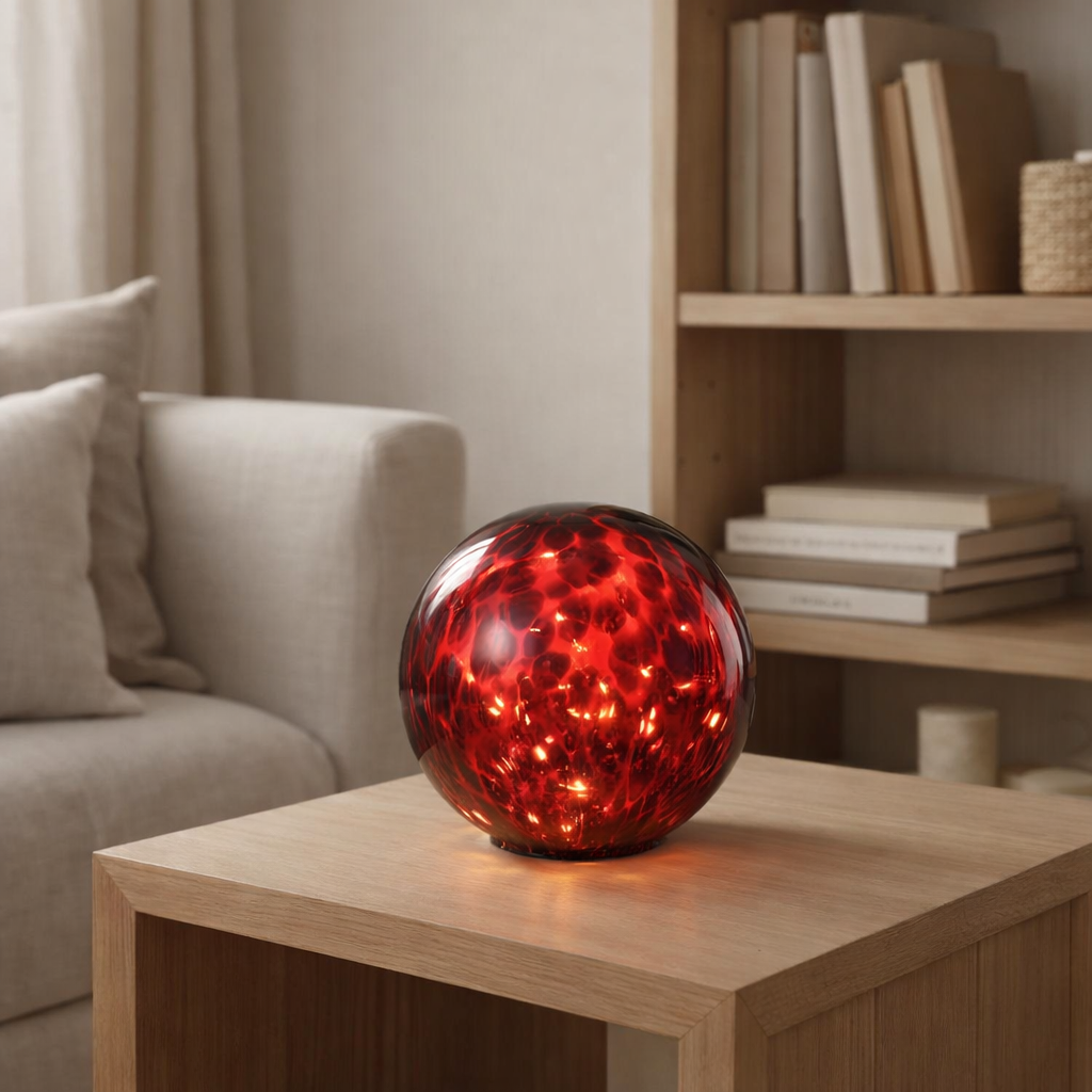 J-Line décoration Ball Spotted - verre - rouge/noir - lumières LED en situation