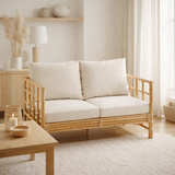 Canapé J-Line Elise + coussin 2 personnes - rotin/textile - naturel/blanc en situation