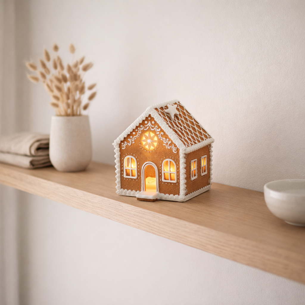 J -Line Decoration House Gingerbread Star - Polyresin - Brown - M - LED en situation