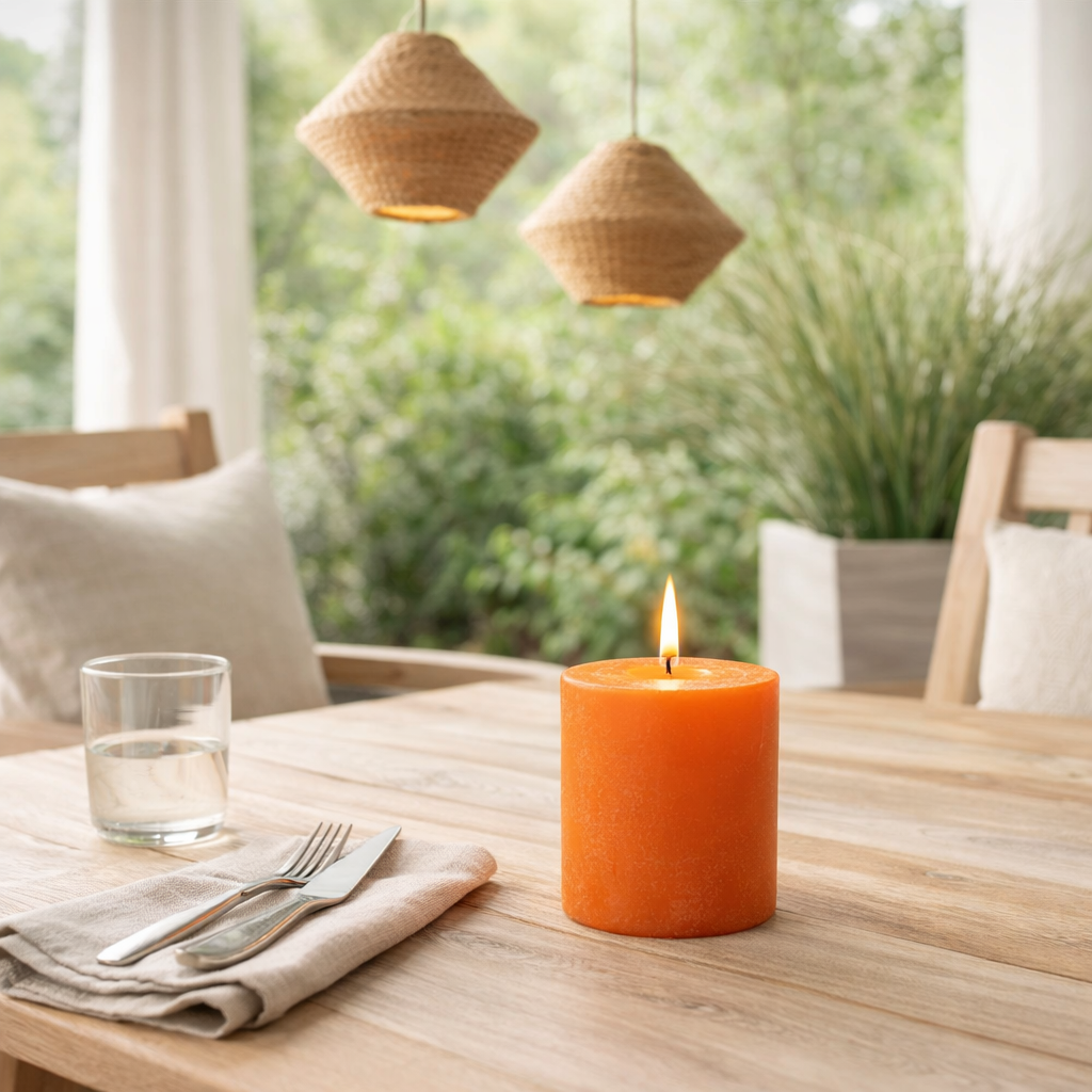J -line Pilier de bougie en plein air Paraffine - Orange - Small - 70U en situation