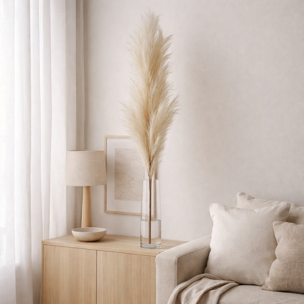 Branche de décoration J-Line Plumeau - plastique - beige - grand en situation