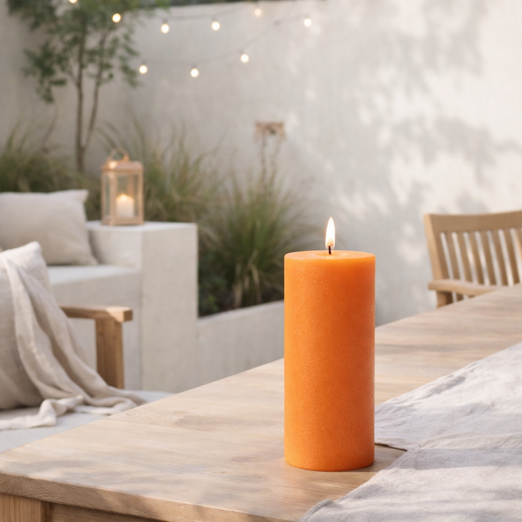 J -line Pilier de bougie en plein air Paraffine - Orange - Grand - 45U en situation