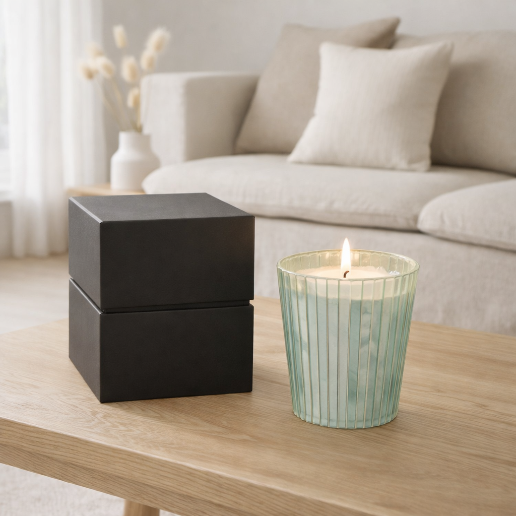 Bougie parfumée J-Line Noa - Seaside Bliss - verre - bleu clair - grande - 75U en situation